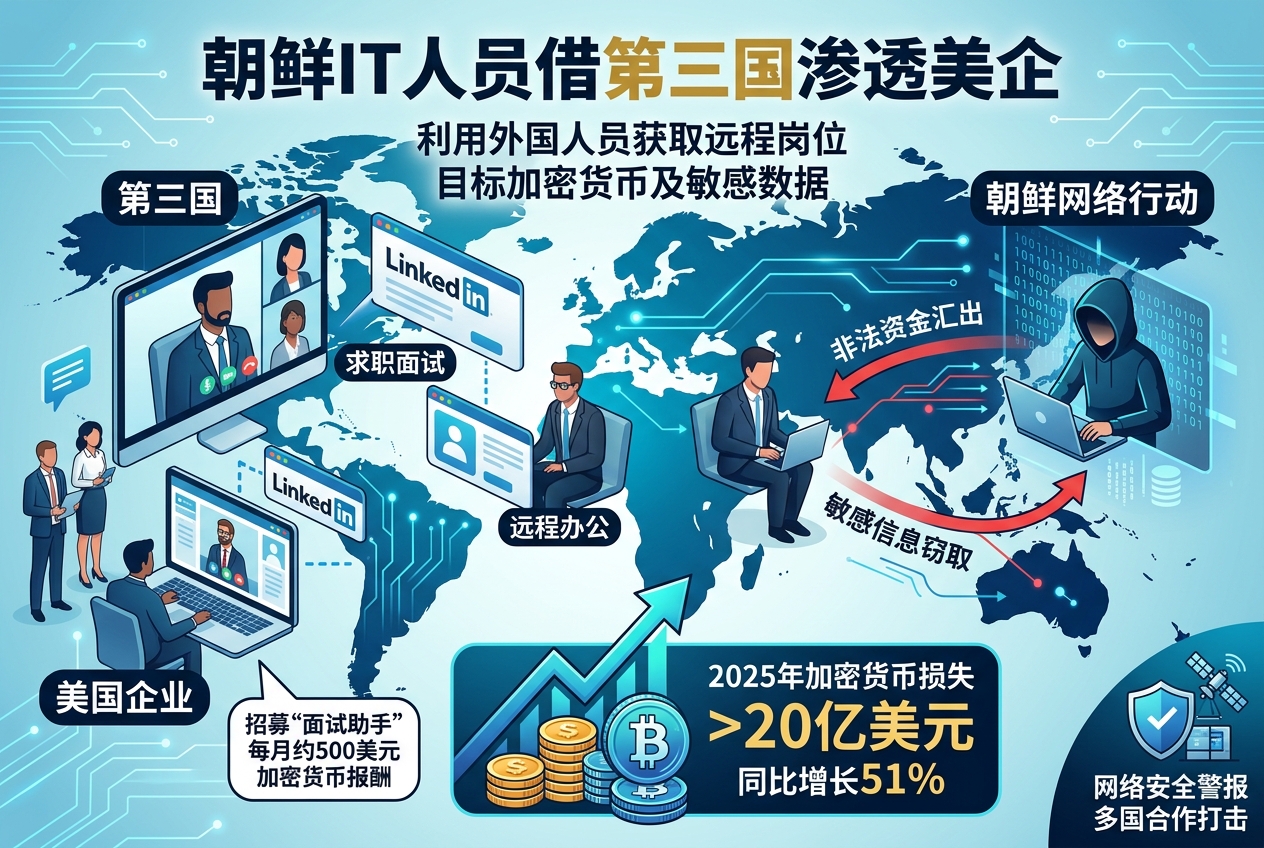 朝鲜借助第三国 IT 人员渗透美国企业，瞄准加密货币盗窃等领域