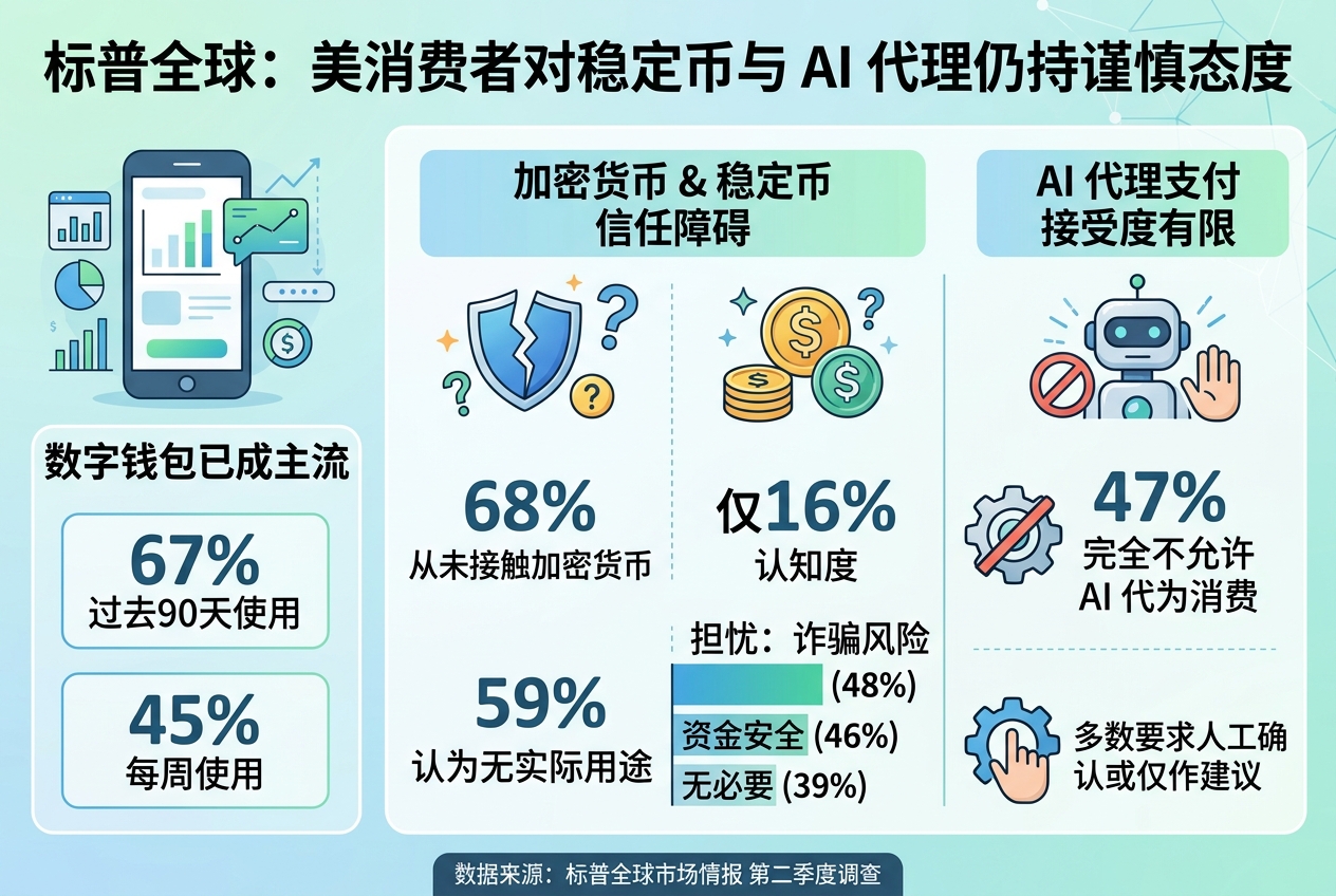 标普全球:美国消费者对稳定币和 AI 代理仍持谨慎态度