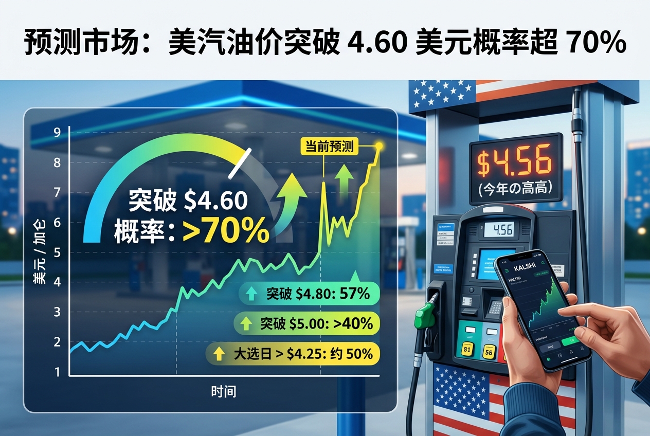 预测市场押注美国汽油价格再创新高,突破 4.60 美元的概率超 70%
