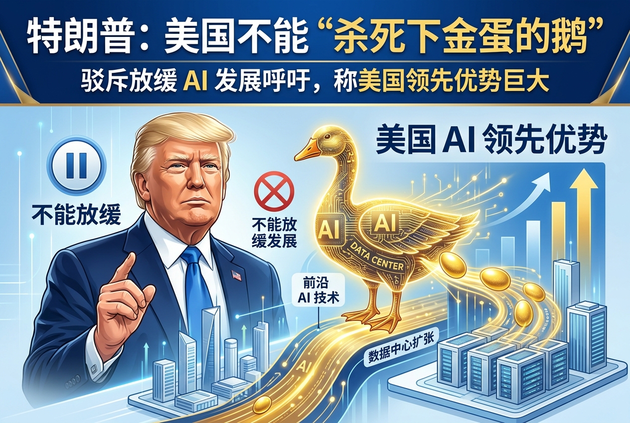 特朗普再度驳斥放缓 AI 发展呼吁:美国领先优势巨大,不能“杀死下金蛋的鹅”