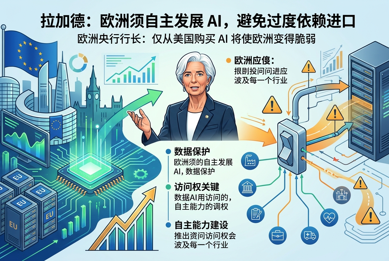 欧洲央行行长：欧洲不能仅从美国进口 AI 技术
