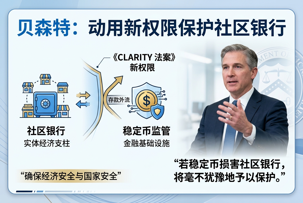 贝森特:若稳定币损害社区银行,将动用新权限予以保护
