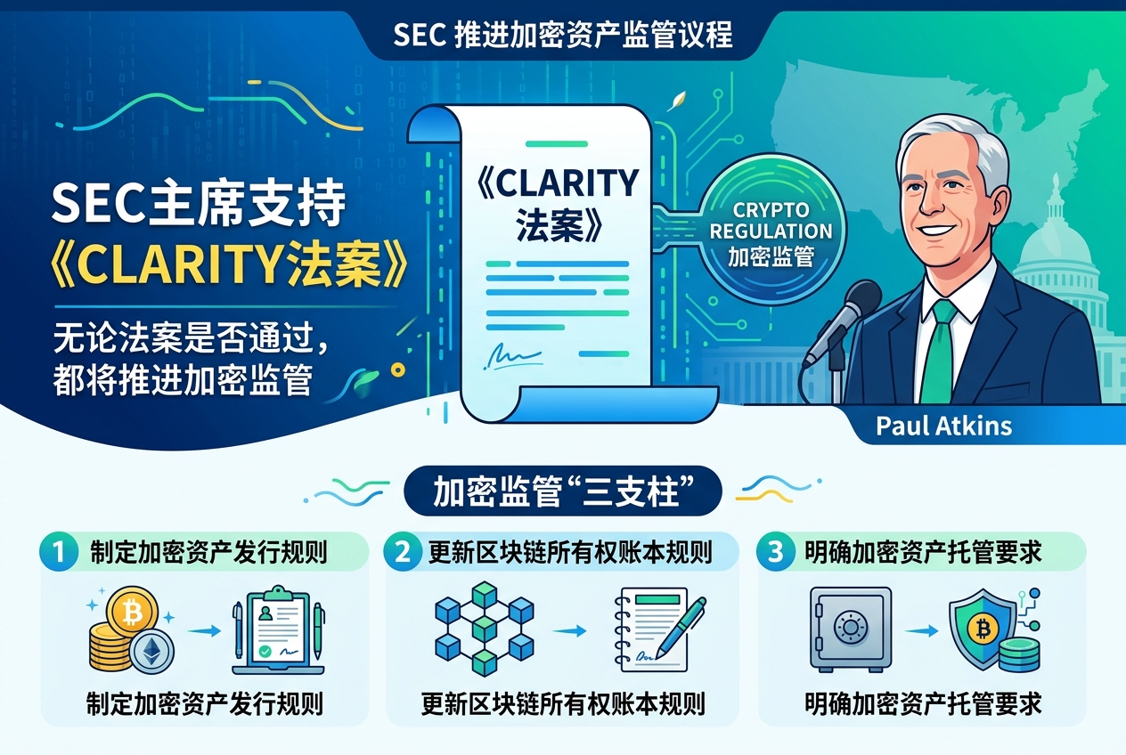美国 SEC 主席支持《CLARITY 法案》,称无论法案能否通过都将继续推进加密监管