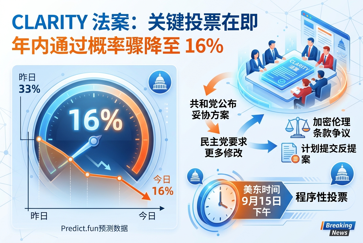 CLARITY 法案关键投票前夕,年内通过概率降至 16%