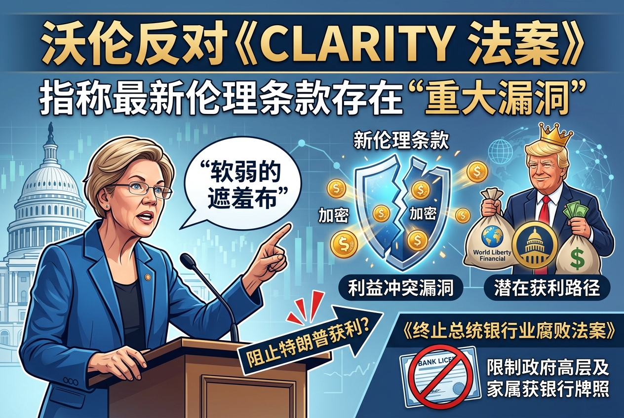 美参议员沃伦反对《CLARITY 法案》,称最新伦理条款存在重大漏洞