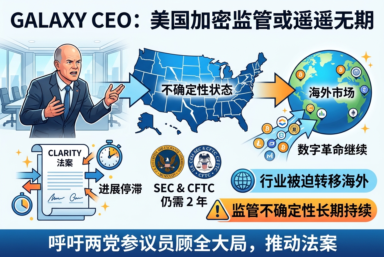 Galaxy CEO:若 Clarity 法案无法取得进展,行业将被迫转移到海外