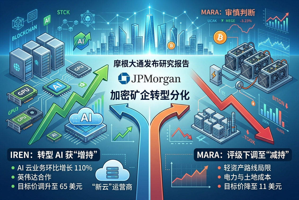 摩根大通:加密矿企转型 AI 后已拉开差距,IREN 与 MARA 走向分化