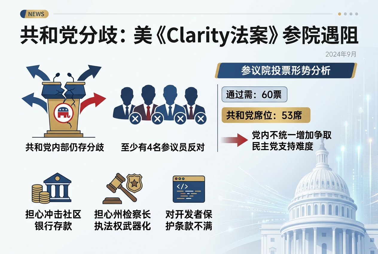 Galaxy CEO:共和党内部仍存分歧,至少有4名参议员反对《Clarity法案》