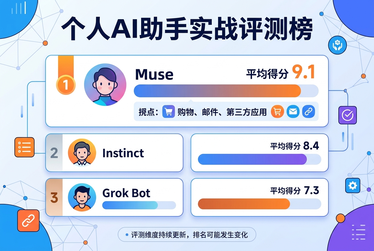 个人 AI 助手也有实战榜了:Muse 暂列第一,领先 Instinct 和 Grok Bot