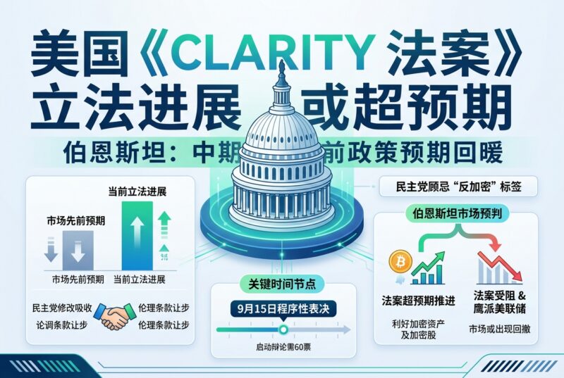 伯恩斯坦:CLARITY 法案进展或将强于市场预期,民主党议员在中期选举前同样顾忌“反加密”标签-指挥使社区 - 真实线索、热点议题与深度观察
