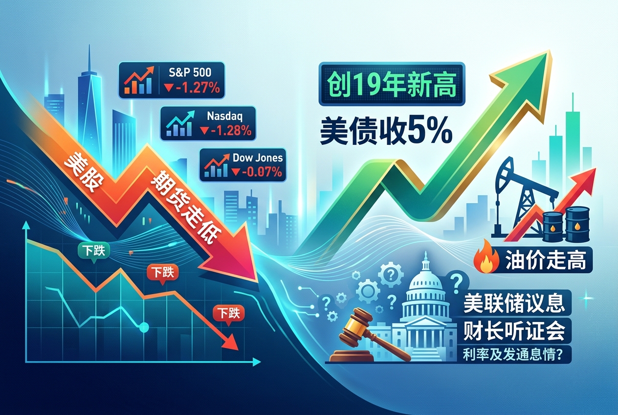 美股期货走低,美债10年期收益率升破5%,创19年新高