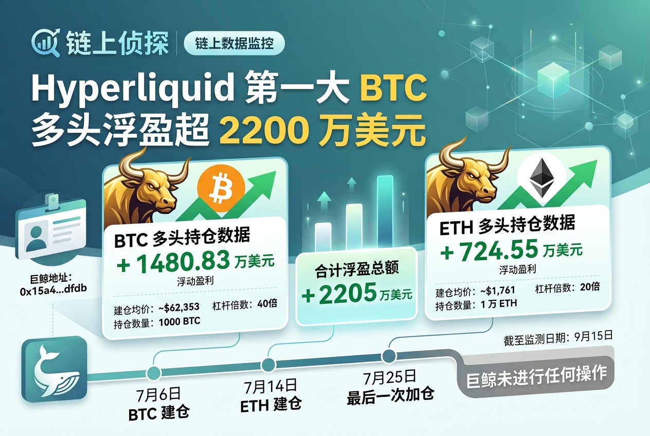 链上侦探｜两大仓位浮盈超 2200 万美元，Hyperliquid 第一大 BTC 多头自 7 月建仓后暂无操作
