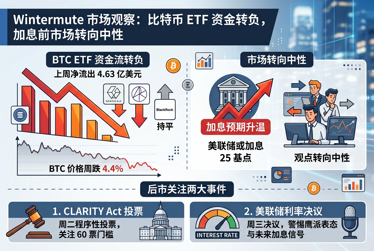 Wintermute:比特币 ETF 资金流转为负,加息前市场倾向中性