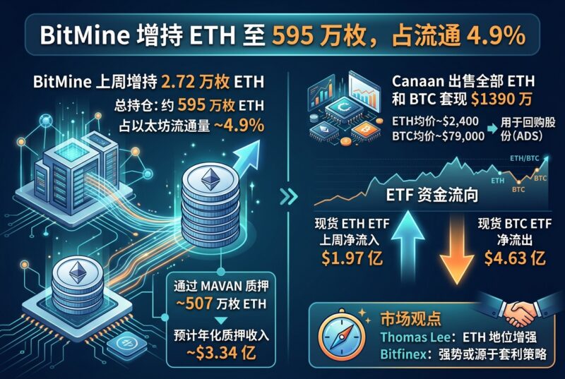 BitMine 上周增持 2.72 万枚 ETH,持仓增至约 595 万枚-指挥使社区 - 真实线索、热点议题与深度观察