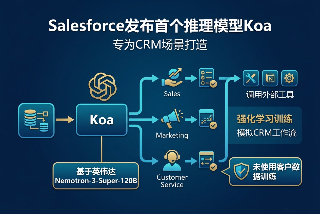Salesforce发布首个推理模型Koa,基于英伟达Nemotron-3-Super-120B