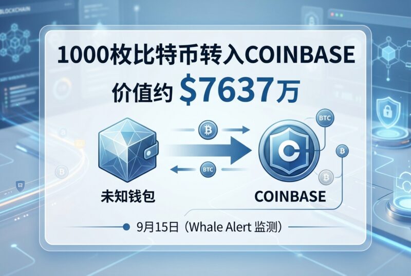 1000 枚比特币从未知钱包转入 Coinbase，价值约 7637 万美元-指挥使社区 - 真实线索、热点议题与深度观察