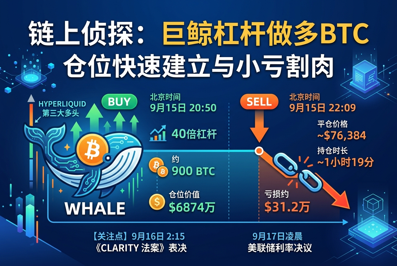 链上侦探|某巨鲸大举做多 BTC,一度成为 Hyperliquid 第三大多头,持仓约 1 小时后小亏割肉
