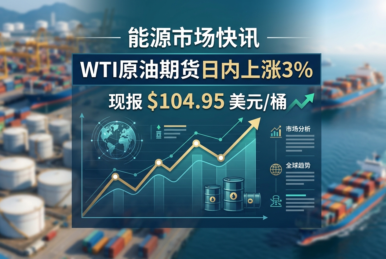 WTI 原油期货日内上涨 3%，报 104.95 美元/桶