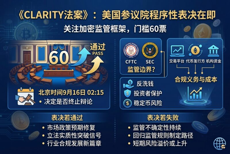 《CLARITY法案》前瞻:参议院程序性表决在即,共和党让步后,加密立法能否跨过60票门槛?-指挥使社区 - 真实线索、热点议题与深度观察
