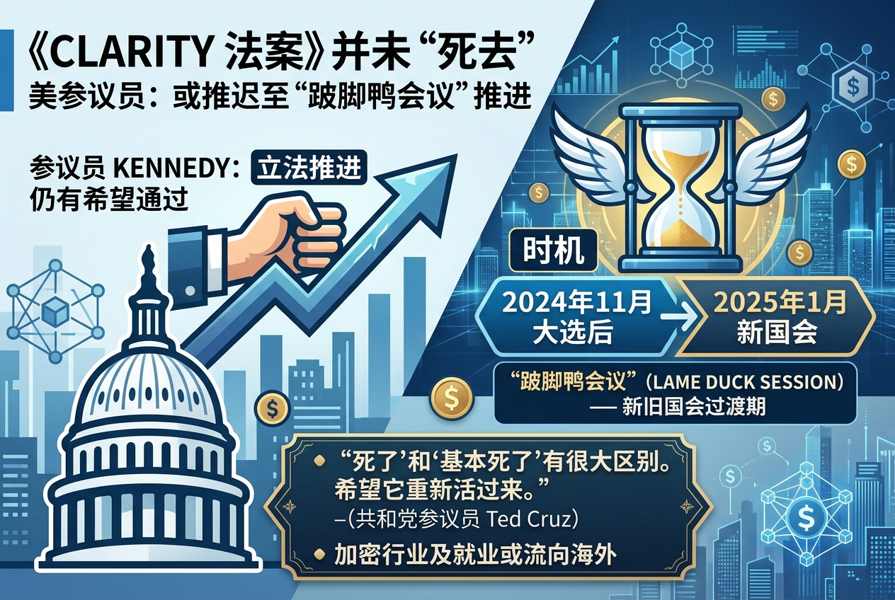 《CLARITY 法案》并未“死去”，参议员 John Kennedy 称或推迟至跛脚鸭会议再推进