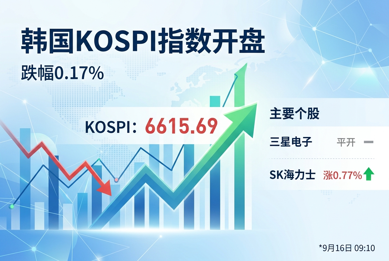 韩国KOSPI指数开盘下跌0.17%,三星电子平开,SK海力士涨0.77%