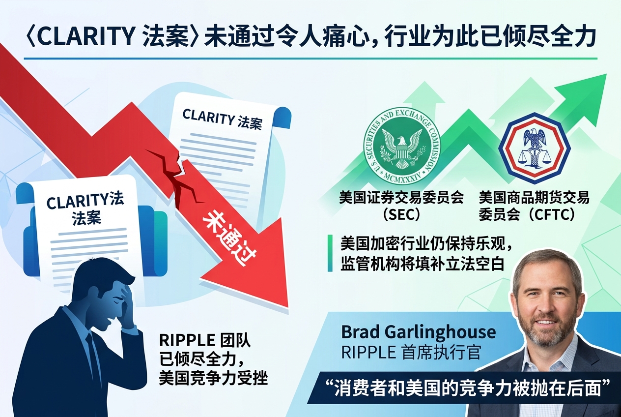 Ripple CEO：〈CLARITY 法案〉未通过令人痛心，行业为此已倾尽全力