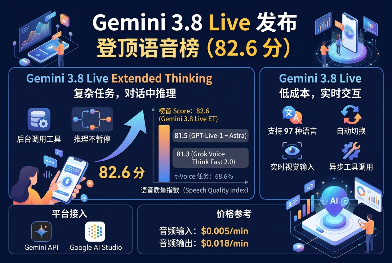 Gemini 3.8 Live 发布,82.6 分登顶语音榜