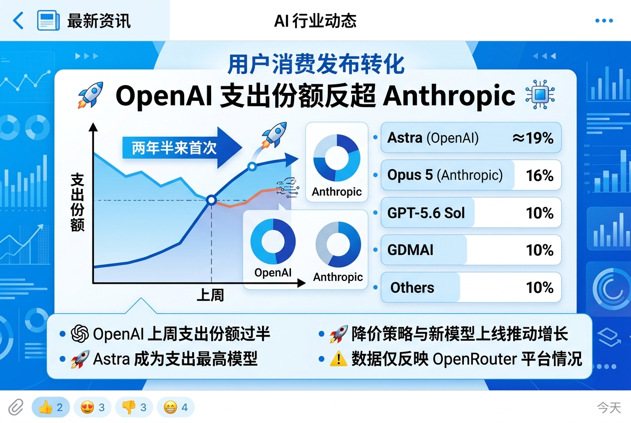 OpenAI 时隔两年半反超 Anthropic,Astra 支出份额居首