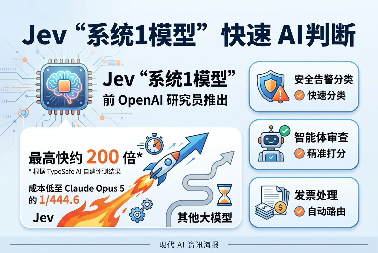 前 OpenAI 研究员推出“不会聊天”的 AI:Jev 专注判断,最高快约 200 倍