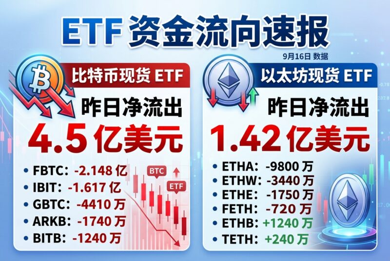 美国比特币现货 ETF 昨日净流出 4.5 亿美元,以太坊现货 ETF 净流出 1.42 亿美元-指挥使社区 - 真实线索、热点议题与深度观察