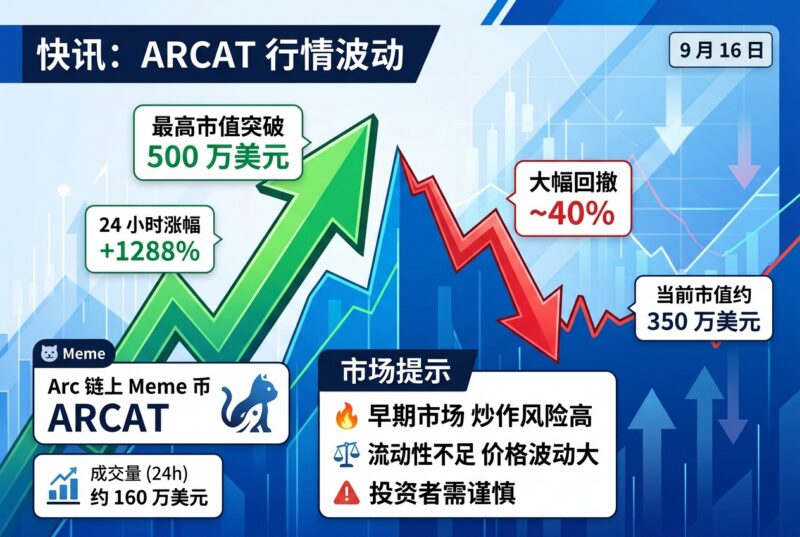 Arc 链上 Meme 币 ARCAT 市值短时突破 500 万美元后回撤约 40%-指挥使社区 - 真实线索、热点议题与深度观察