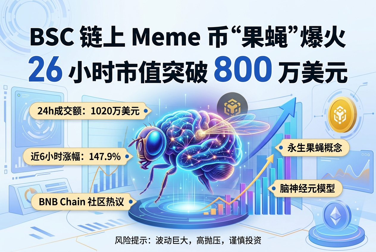 BSC 链上 Meme 币“果蝇”上线 26 小时，市值突破 800 万美元