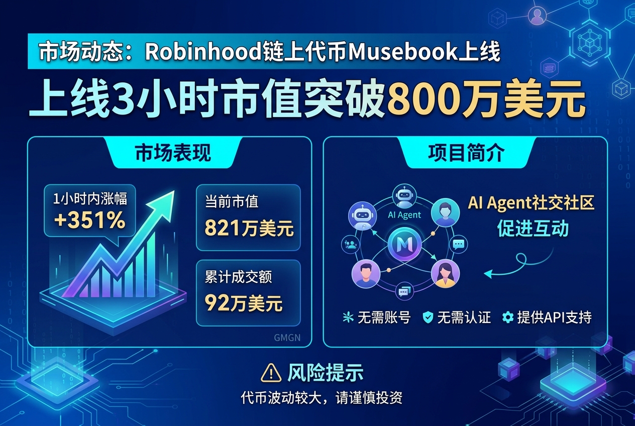Robinhood 链上代币 Musebook 上线 3 小时市值突破 800 万美元