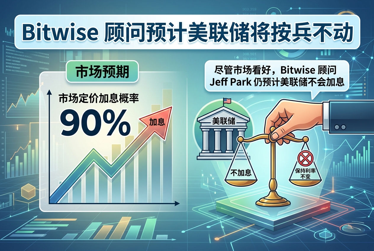 Bitwise 顾问:尽管市场定价加息概率达 90%,仍预计美联储按兵不动
