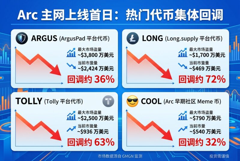 Arc 主网上线首日热门代币集体回调,LONG 较高点跌超 70%-指挥使社区 - 真实线索、热点议题与深度观察