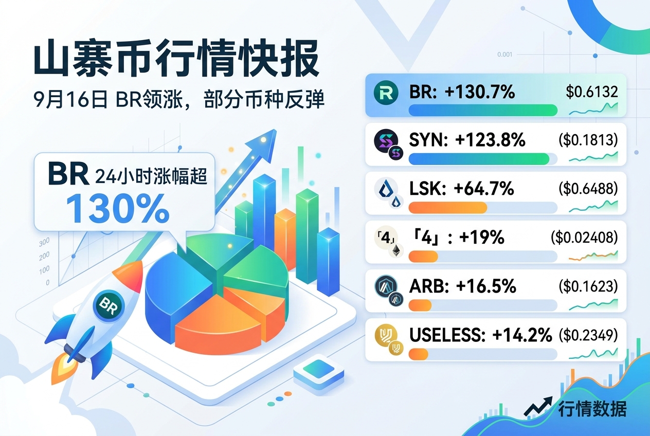 部分山寨币反弹上涨,BR 24 小时涨超 130%