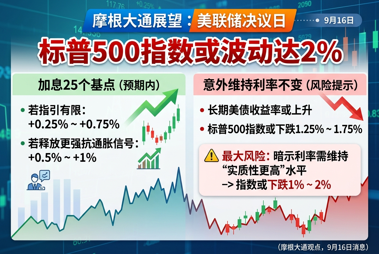 摩根大通展望美联储决议日:标普500指数或波动2%