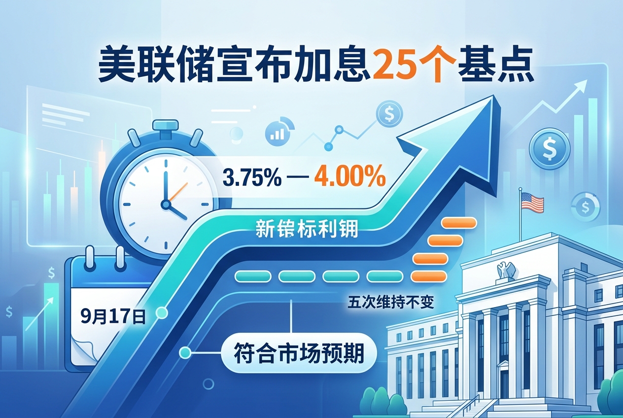 美联储自2023年7月以来首次加息25个基点