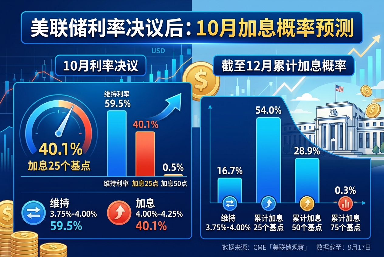 美联储利率决议后,10月加息概率暂报40.1%