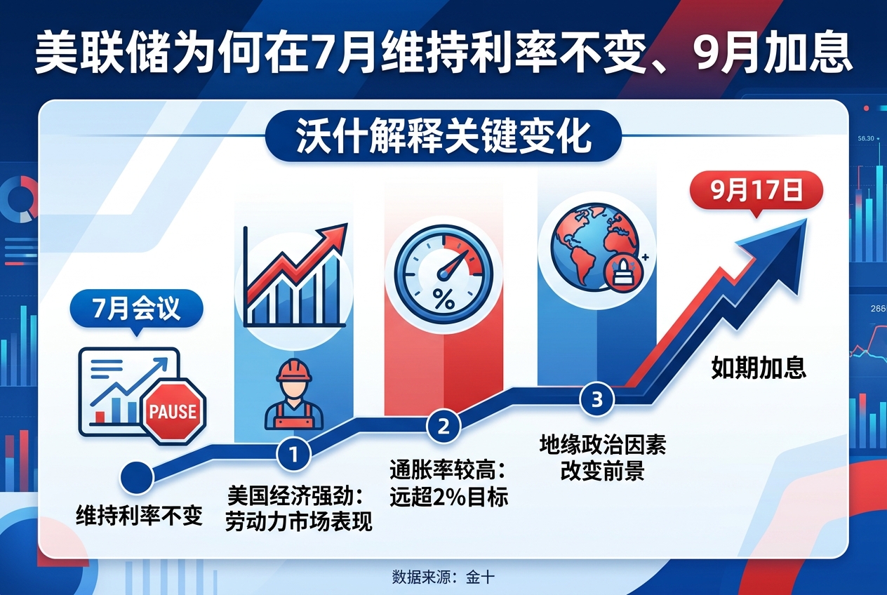 沃什解释:美联储为何在7月维持利率不变、9月加息