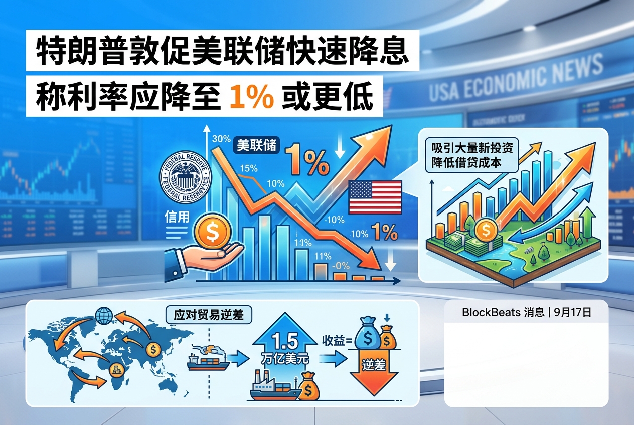 特朗普称美国利率应降至 1% 以下,敦促美联储快速降息