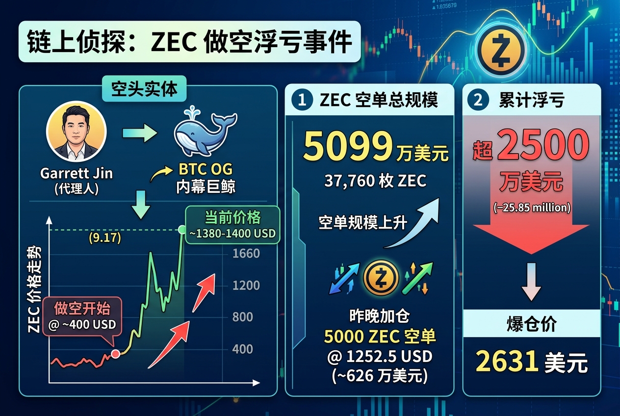 链上侦探|Garrett Jin 做空 ZEC 浮亏超 2500 万美元,空单规模升至 5099 万美元