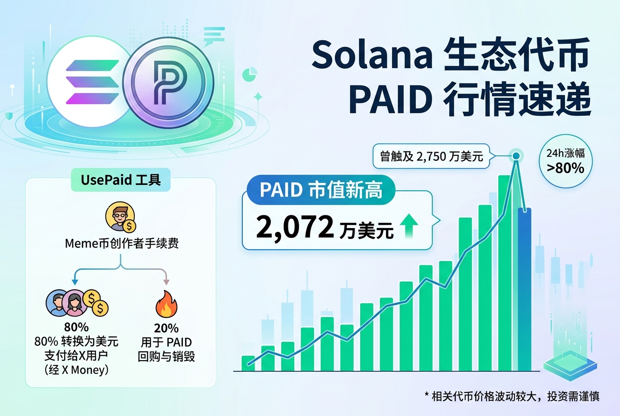 Solana 生态代币 PAID 市值续创新高,现报 2,072 万美元
